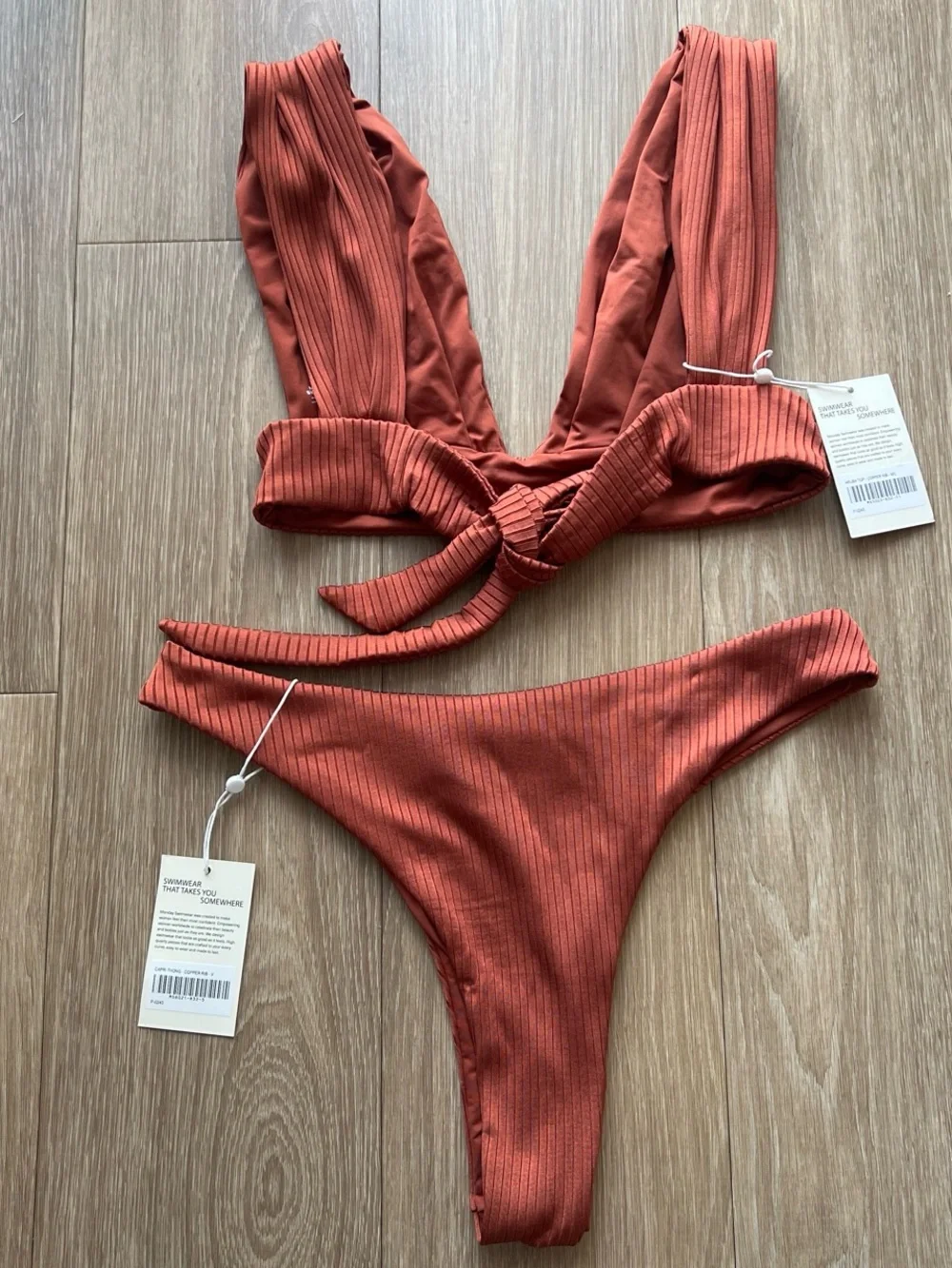 Monday Swimwear Ribbed Burnt Orange copper  Two-Piece Bikini Size M/L